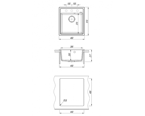 ИМПЕРИАЛ - 46 см Мойка кухонная кварц.композит. прямоуг.(блок 45) серый шелк