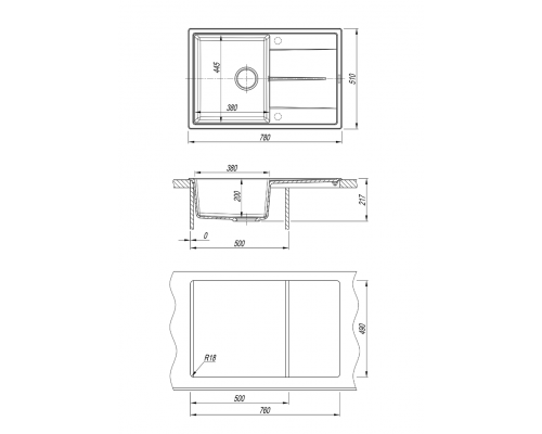 ЛИНКОР - 78 см Мойка кухонная кварц.композит. прямоуг.(блок 50) бежевый