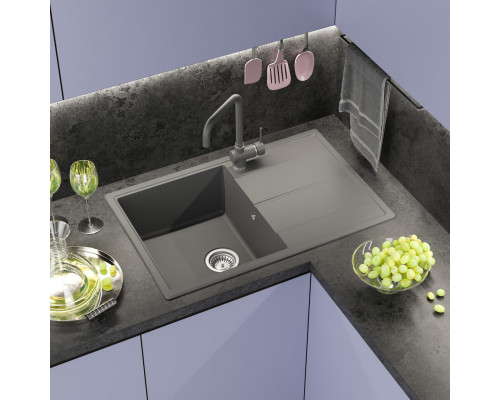 ЛИНКОР - 78 см Мойка кухонная кварц.композит. прямоуг.(блок 50) серый шелк