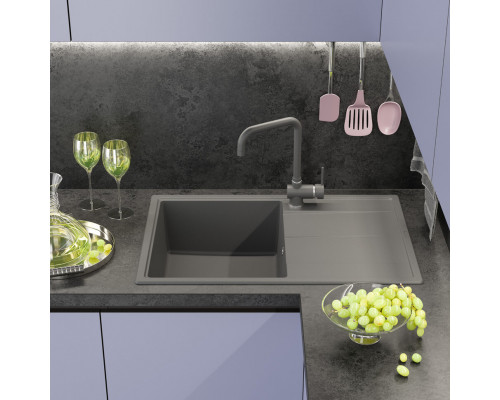 ЛИНКОР - 78 см Мойка кухонная кварц.композит. прямоуг.(блок 50) серый шелк
