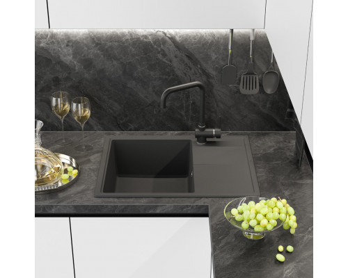 ТИТАН - 65 см Мойка кухонная кварц.композит. прямоуг.(блок 50) антрацит