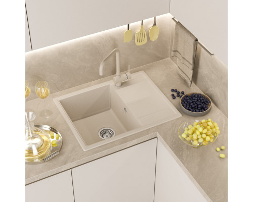 ТИТАН - 65 см Мойка кухонная кварц.композит. прямоуг.(блок 50) бежевый