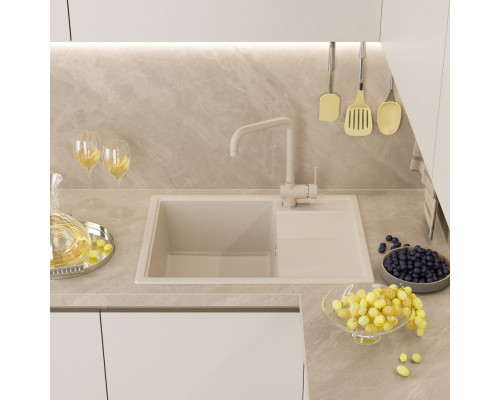 ТИТАН - 65 см Мойка кухонная кварц.композит. прямоуг.(блок 50) бежевый