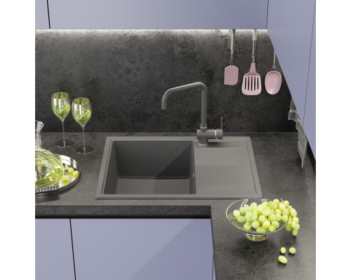 ТИТАН - 65 см Мойка кухонная кварц.композит. прямоуг.(блок 50) серый шелк