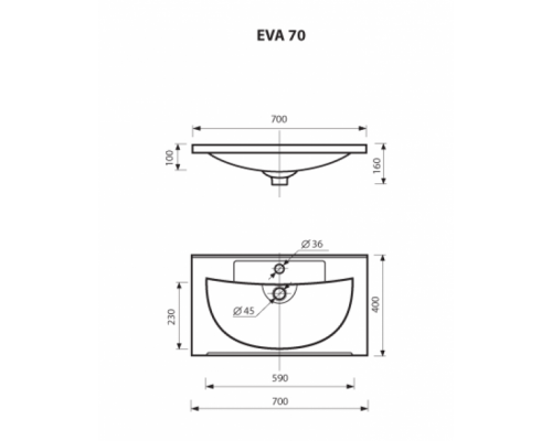 Умывальник мебельный  "EVVA - 70 см"  (Кристалл)