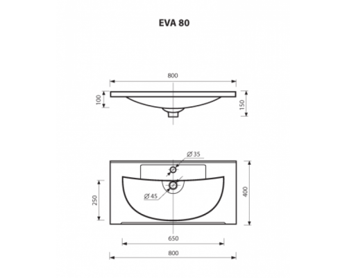 Умывальник мебельный  "ЕВВА - 80 см"  (Кристалл)