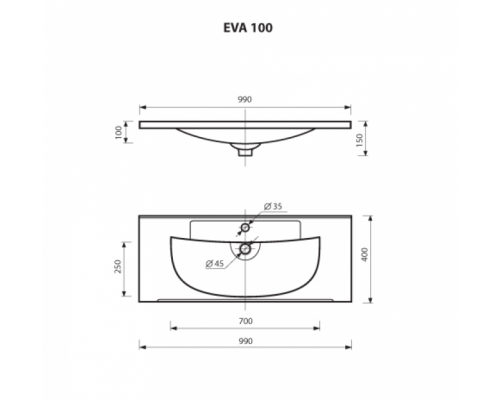 Умывальник мебельный  "EVVA -100 см" (Кристалл)