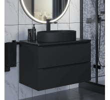Комплект Тумба со столешницей для ванной Uperwood Tanos (80 см, черная/бук темный, с накладной раковиной Rome, цвет черный)