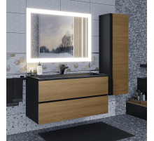 Тумба с раковиной для ванной Uperwood Barsa (100 см, раковина черная, подвесная тумба черная/дуб сонома)