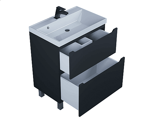 Приобрести Тумба под раковину для ванной комнаты Uperwood Tanos напольная (70 см, черная, 2 ящика) в магазине сантехники Santeh-Crystal.ru