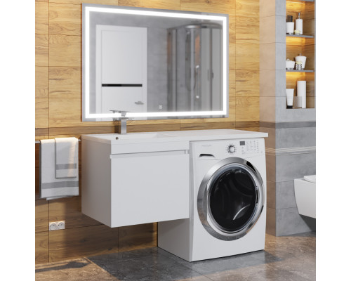 Тумба с раковиной под стиральную машину Uperwood Magenta (60/120 см, подвесная, белая, выдвижной ящик, левая)