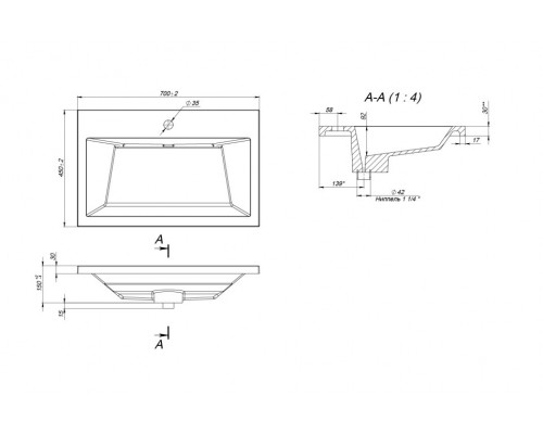 Раковина для ванной Uperwood Olivia 70 см, черная глянцевая
