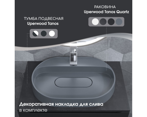 Раковина накладная кварцевая Uperwood Tanos Quartz 55х40х10 см, овальная, серая матовая, бетон