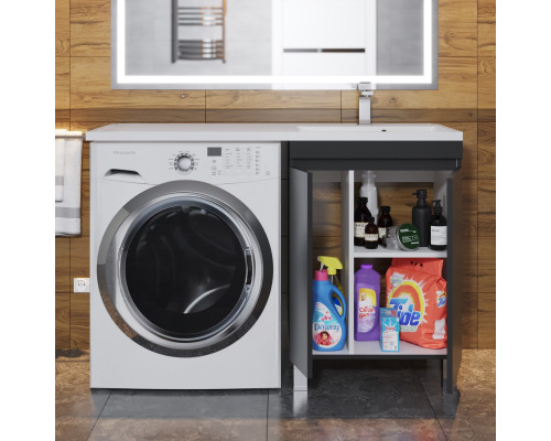 Тумба с раковиной под стиральную машину Uperwood Magenta (60/120 см, напольная, черная, с дверцами, правая)