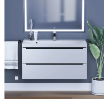 Тумба с раковиной для ванной Uperwood Tanos (100 см, подвесная, матовая, белая/графит)