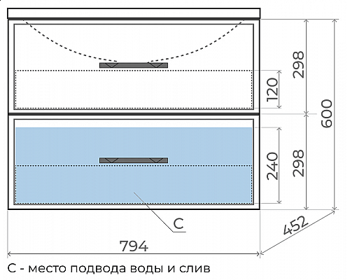 Заказать Тумба с раковиной для ванной Uperwood Foster (80 см, подвесная, серый графит) в магазине сантехники Santeh-Crystal.ru