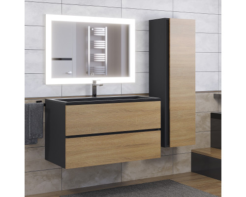 Раковина для ванной полувстраиваемая Uperwood Barsa, 90 см, черная глянцевая