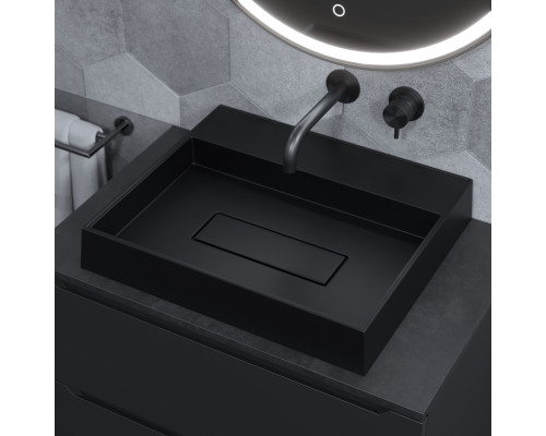 Раковина накладная кварцевая Uperwood Tanos Quartz 50 см, прямоугольная, без отверстия для смесителя, уголь