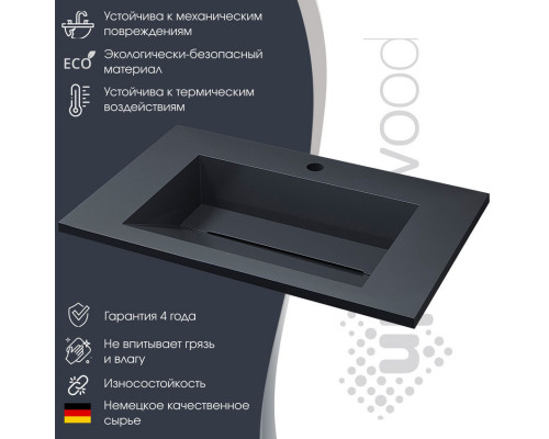 Раковина для ванной Uperwood Next Premium 80 см, серый глянец