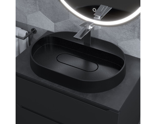 Раковина накладная кварцевая Uperwood Tanos Quartz 55х40х10 см, овальная, черная матовая, космос