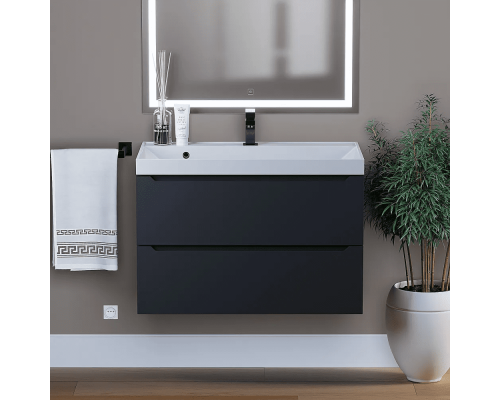 Заказать Тумба под раковину для ванной комнаты Uperwood Tanos подвесная (80 см, черная) в магазине сантехники Santeh-Crystal.ru