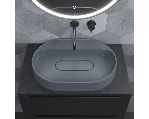 Раковина накладная кварцевая Uperwood Tanos Quartz 55 см, овальная, без отверстия для смесителя, бетон