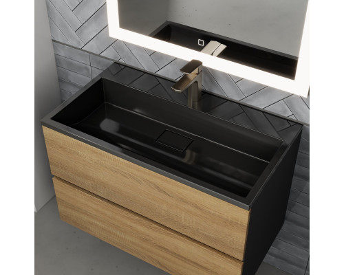 Раковина для ванной полувстраиваемая Uperwood Barsa, 80 см, черная глянцевая