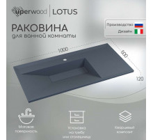 Раковина для ванной кварцевая Uperwood Lotus Quartz 100х50х13 см, серая матовая, бетон