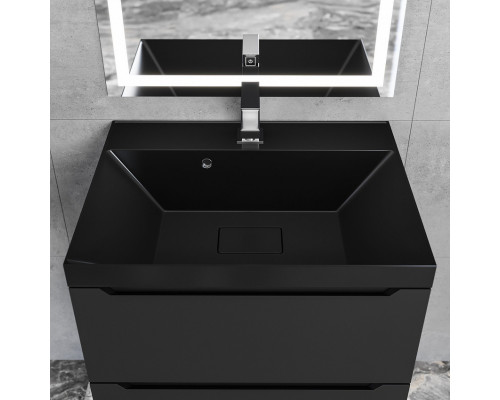 Раковина для ванной Uperwood Classic New 60 см, черная глянцевая, с накладкой для слива