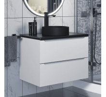 Комплект Тумба со столешницей для ванной Uperwood Tanos (70 см, белая/бук темный, с накладной раковиной Round, цвет черный)