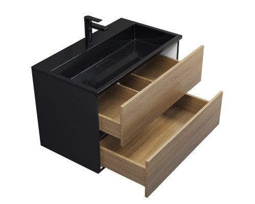 Раковина для ванной полувстраиваемая Uperwood Barsa, 80 см, черная глянцевая