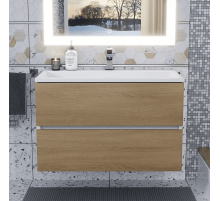 Тумба под раковину для ванной Uperwood Barsa (80 см, подвесная, белая/дуб сонома)