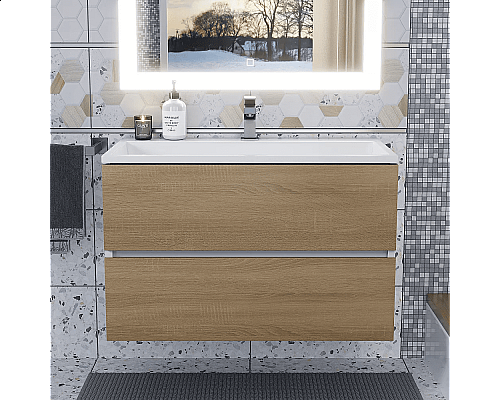 Купить Тумба под раковину для ванной Uperwood Barsa (80 см, подвесная, белая/дуб сонома) в магазине сантехники Santeh-Crystal.ru