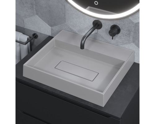 Раковина накладная кварцевая Uperwood Tanos Quartz 50 см, прямоугольная, без отверстия для смесителя, жасмин