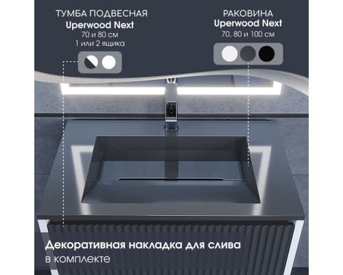 Раковина для ванной Uperwood Next Premium 70 см, серый глянец