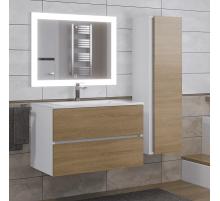 Тумба с раковиной для ванной Uperwood Next (80 см, подвесная, белая/дуб сонома)