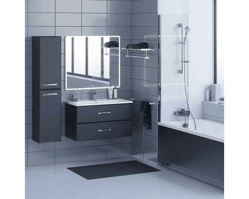 Приобрести Тумба с раковиной для ванной Uperwood Foster (90 см, подвесная, черная) в магазине сантехники Santeh-Crystal.ru