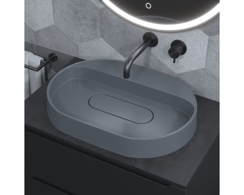 Раковина накладная кварцевая Uperwood Tanos Quartz 55 см, овальная, без отверстия для смесителя, бетон