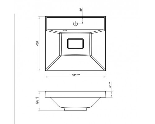 Раковина для ванной Uperwood Classic New 50 см, черная глянцевая, с накладкой для слива