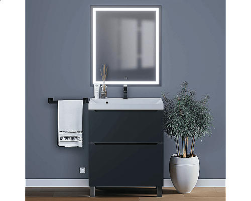 Приобрести Тумба под раковину для ванной комнаты Uperwood Tanos напольная (70 см, черная, 2 ящика) в магазине сантехники Santeh-Crystal.ru