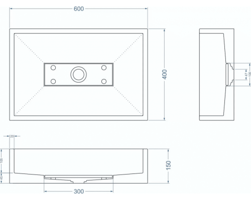 Заказать Раковина для ванной комнаты накладная Uperwood Angkor (60x40 см, прямоугольная, графит) в магазине сантехники Santeh-Crystal.ru