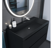 Раковина кварцевая для ванной Uperwood Classic Quartz (90 см, черная матовая, уголь)