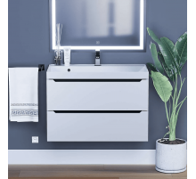 Тумба с раковиной для ванной Uperwood Tanos (80 см, подвесная, матовая, белая/графит)