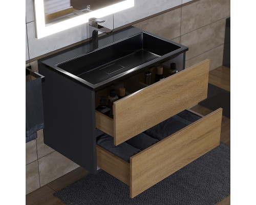 Раковина для ванной полувстраиваемая Uperwood Barsa, 70 см, черная глянцевая