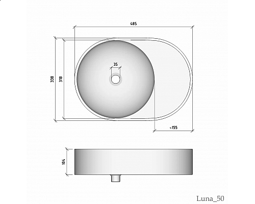 Заказать Раковина для ванной накладная Uperwood Luna (50 см, овальная) в магазине сантехники Santeh-Crystal.ru