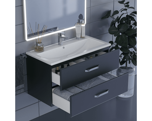 Приобрести Тумба с раковиной для ванной Uperwood Foster (90 см, подвесная, черная) в магазине сантехники Santeh-Crystal.ru