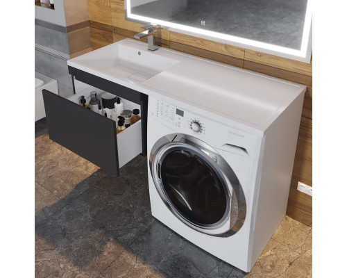 Тумба с раковиной под стиральную машину Uperwood Magenta (60/120 см, подвесная, черная, выдвижной ящик, левая)