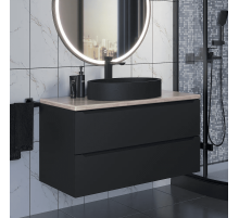 Комплект Тумба со столешницей для ванной Uperwood Tanos (100 см, черная/бук светлый, с накладной раковиной Rome, цвет черный)