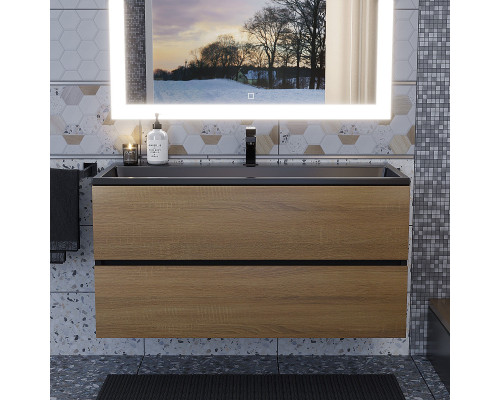 Раковина для ванной полувстраиваемая Uperwood Barsa, 100 см, черная глянцевая