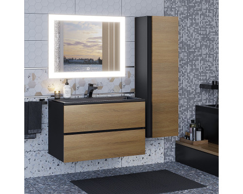 Раковина для ванной полувстраиваемая Uperwood Barsa, 80 см, черная глянцевая